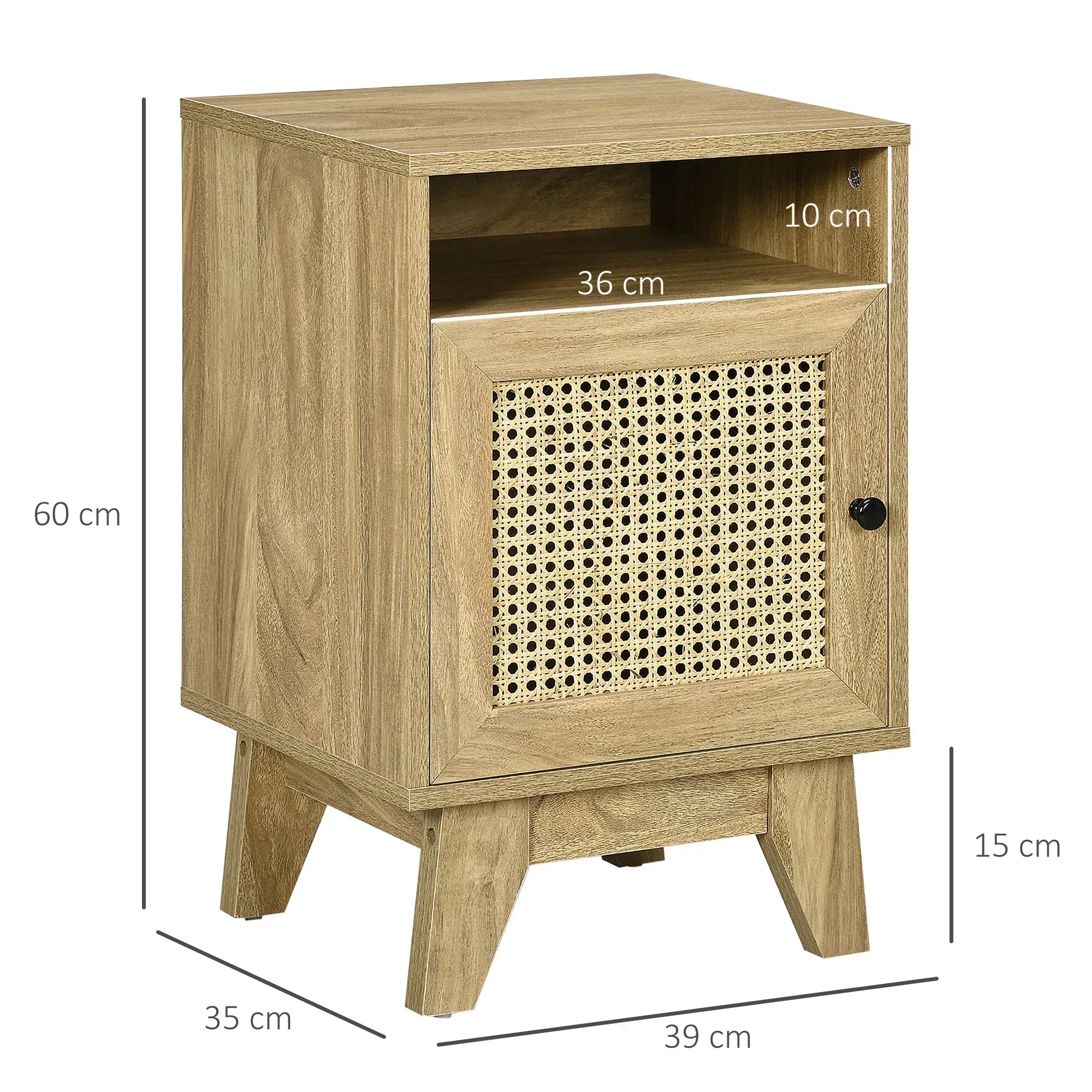 2-Piece Narrow Rattan Nightstands, Side End Table with Shelf and Cupboard, 39cm x 35cm x 60cm, Natural - Bobobiy