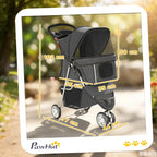Dark grey 3-wheel pet stroller with canopy, side window and side door
