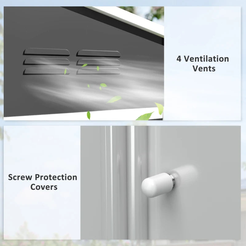 Galvanised steel shed ventilation vents and screw protection covers detail
