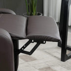 Brown recliner armchair leg-rest mechanism with faux leather armrest and side panel