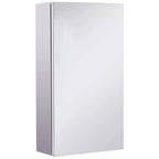 Wall-mounted bathroom mirror storage cabinet with silver frame and reflective door (closed)