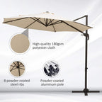Beige cantilever umbrella with polyester canopy, powder-coated aluminum pole and ribs