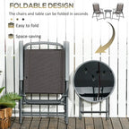 Folded dark grey garden chair set with glass-top table, space-saving design view
