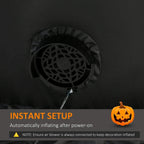 Inflatable pumpkin-ghost air vent with fan opening on black inflatable surface