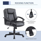 Black PU leather office desk chair with rocking function, padded seat, and backrest