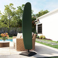 Green cantilever umbrella cover with snug tapered canopy over patio umbrella stand