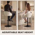 Cream counter stool with curved back, black base, and circular footrest