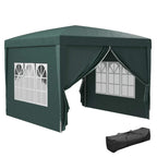 Green 3x3m pop-up gazebo canopy tent with side window panels and curtains
