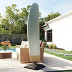 Beige cantilever umbrella cover installed on patio cantilever umbrella base