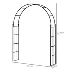 Black metal garden arch trellis with side lattice and 223 cm height