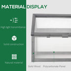 Grey wooden cold frame with ribbed clear polycarbonate panel front