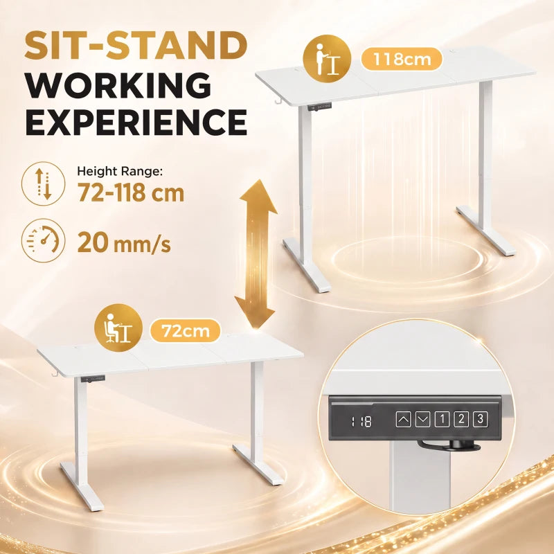 White height-adjustable desk with LED display control panel and buttons