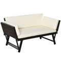 2-Seater 2-in-1 Rattan Convertible Sofa Daybed Brown - Bobobiy