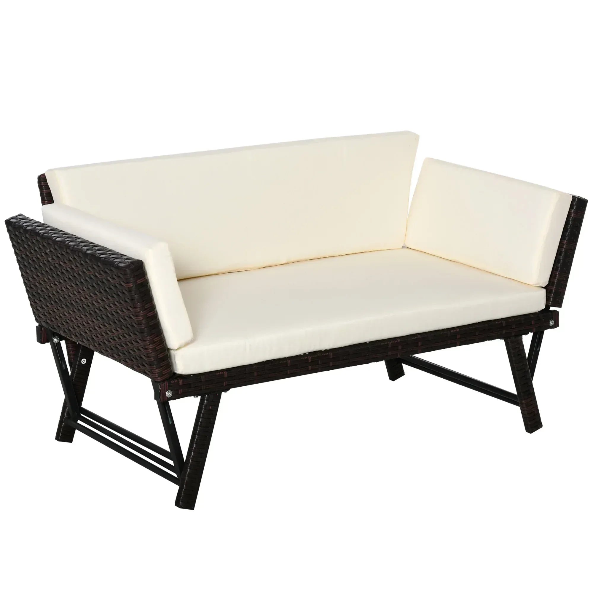 2-Seater 2-in-1 Rattan Convertible Sofa Daybed Brown - Bobobiy