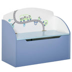 Blue kids toy storage box with hinged lid and rounded safety edges