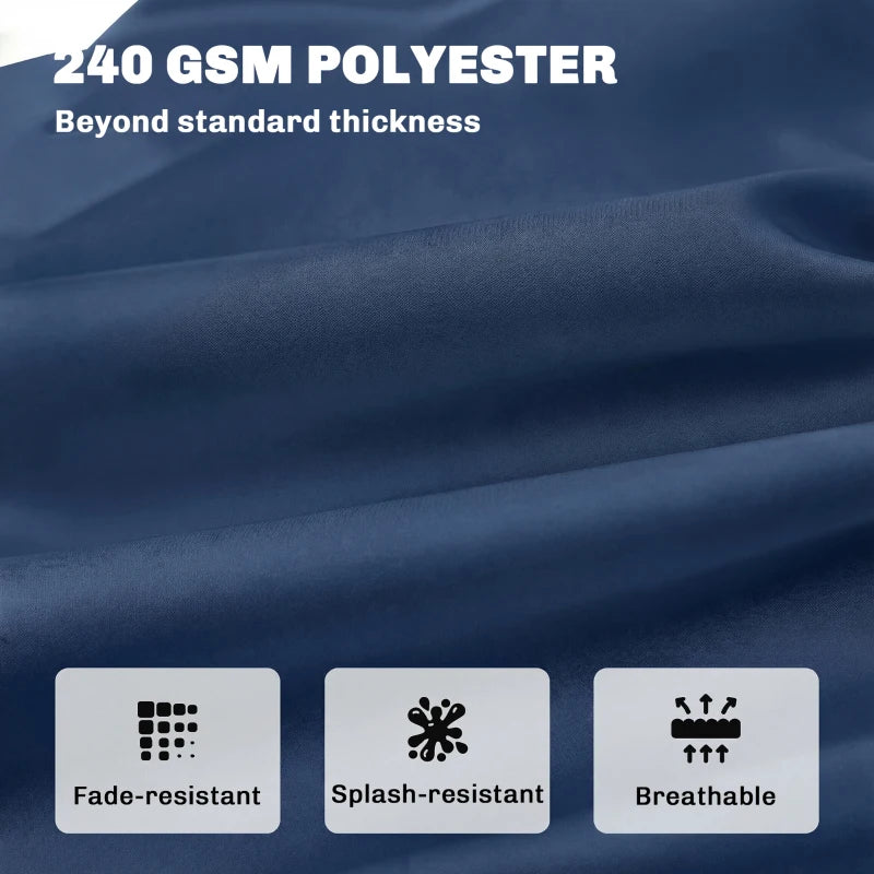 Dark blue polyester cushion fabric close-up with smooth textured surface