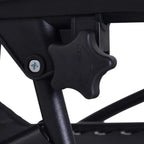 Black footrest locking knob on folding zero gravity chair metal frame