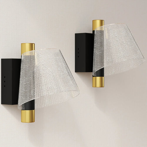 2-pack LED starry wall lamps, black mounts with gold accents and textured glass shades