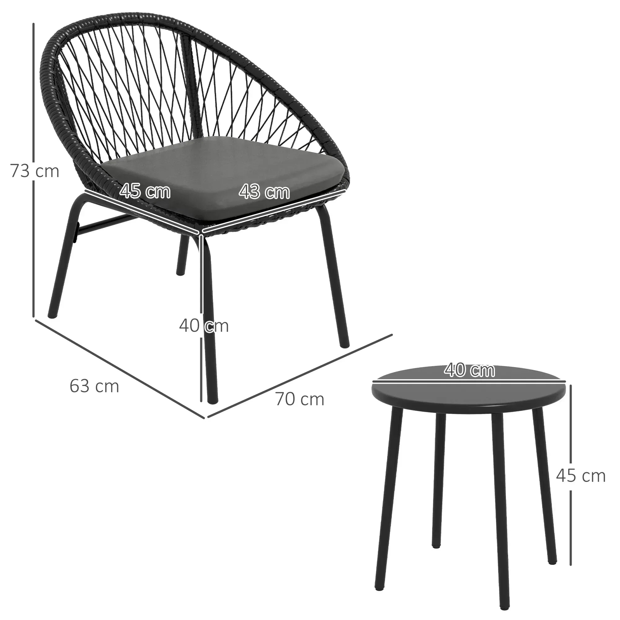 Three-Piece Rattan Bistro Set - Black - Bobobiy