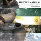 Weathered grey-and-gold 4-tier jar water fountain pouring into lower pot basin