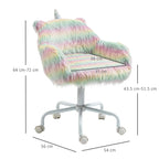 Rainbow fluffy unicorn-themed desk chair with armrests and wheeled height-adjust base