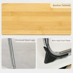 Bamboo tabletop with chrome steel legs and non-slip foot pads
