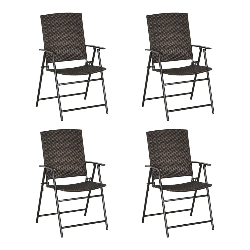 Set of Four Folding Rattan Seat Chairs - Brown - Bobobiy