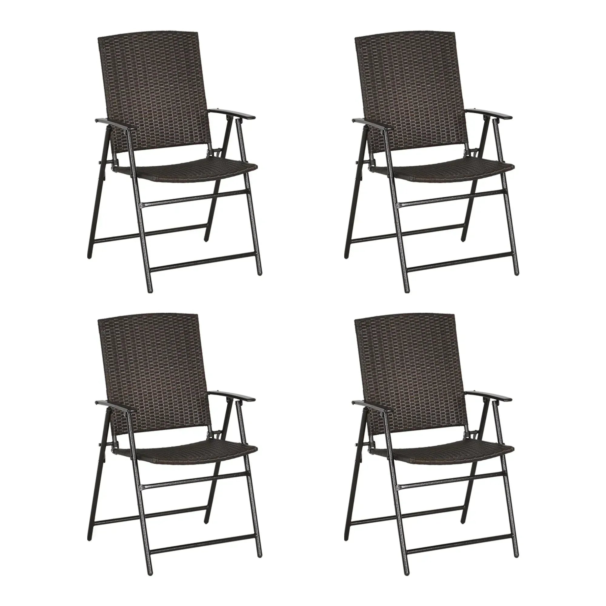 Set of Four Folding Rattan Seat Chairs - Brown - Bobobiy