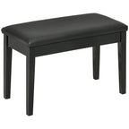 Black padded piano bench stool with vinyl top and four wooden legs