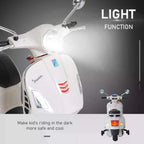 White ride-on scooter front with circular LED headlight