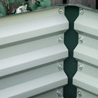 Green steel planter box corner seam with hex bolts