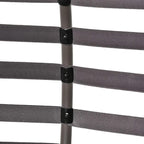 Close-up of egg chair frame bars with black latch fittings