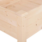 Wooden raised planter corner joint close-up with light pine frame and sturdy corner post