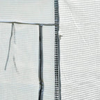 Greenhouse PE cover edge with stitched seam and black frame corner detail