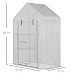 Portable walk-in greenhouse with clear PE mesh cover and arched frame, front door panel