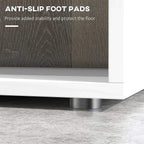 White bookcase base with anti-slip foot pads on metal legs