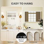 White wall mirror with built-in hanging hooks for vertical or horizontal mounting
