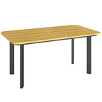 Outdoor garden coffee table with slatted wood-toned top and dark metal legs