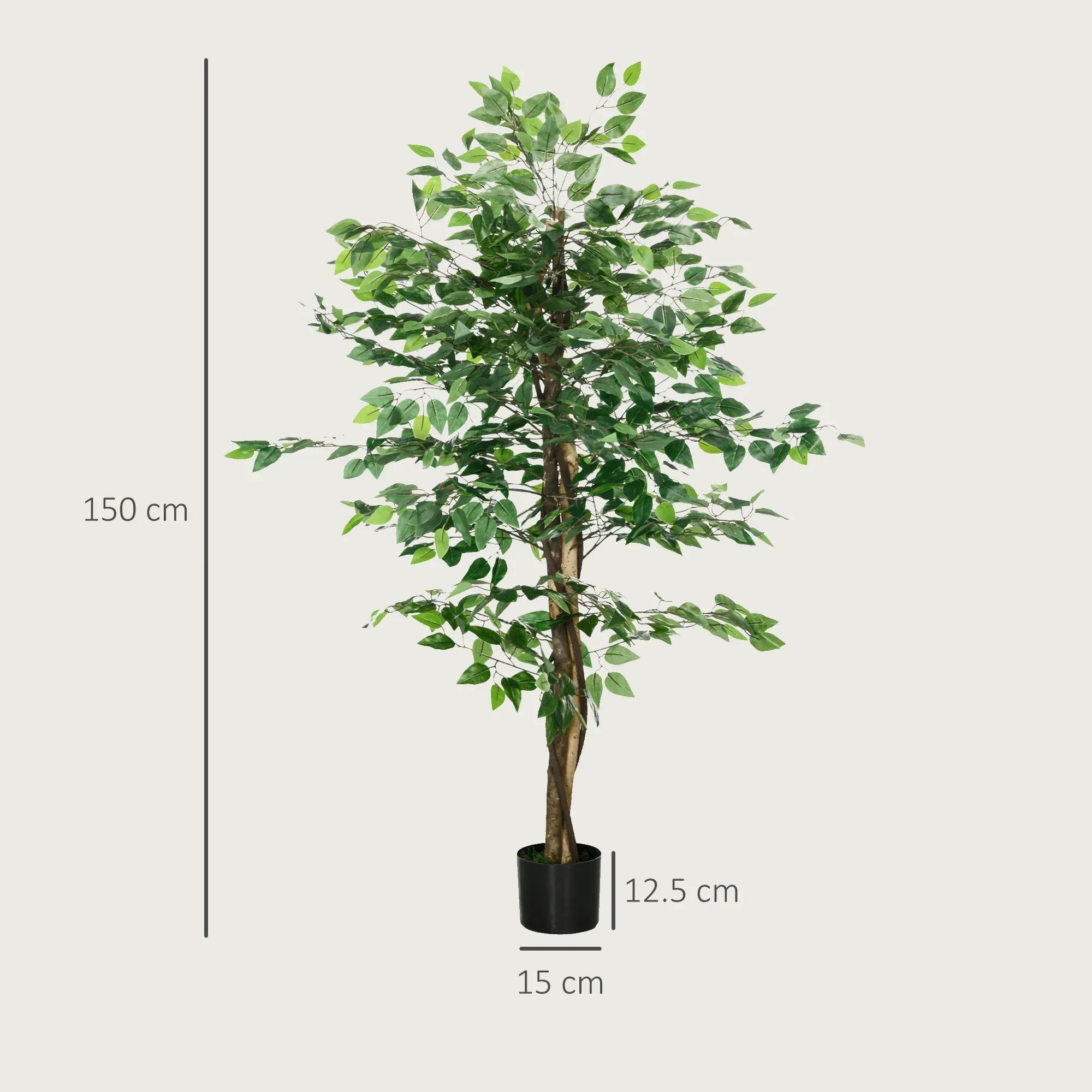 Artificial Ficus Tree, with Weighted Plant Pot - Green - Bobobiy