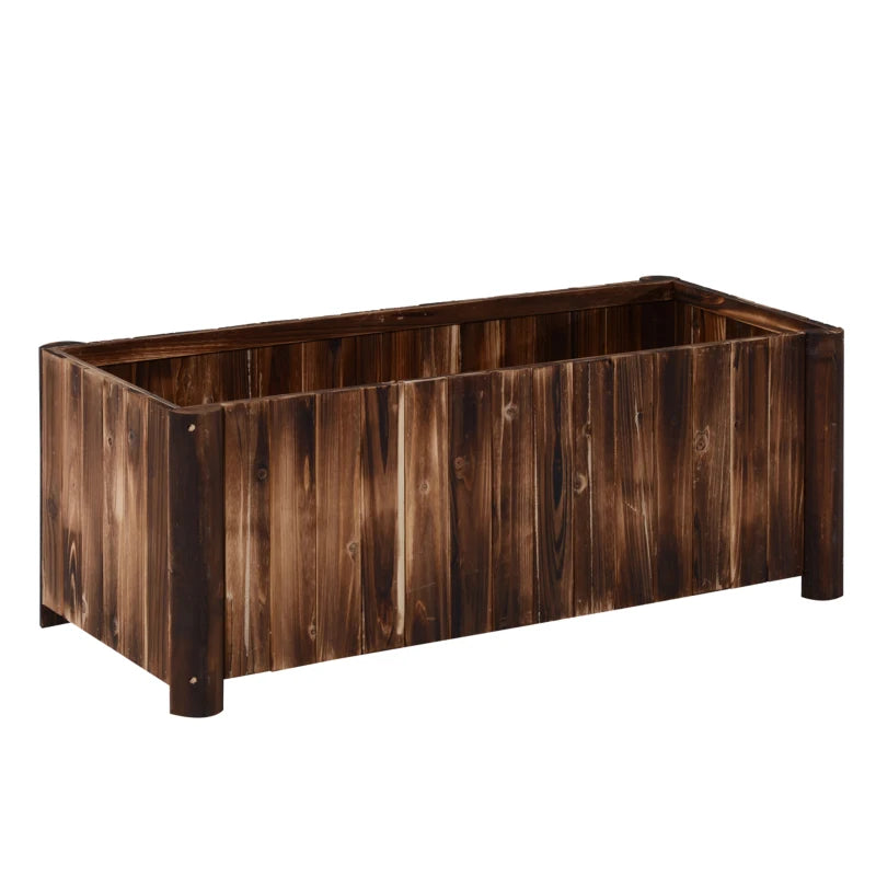 Carbonized wooden raised garden bed with open top and four corner legs