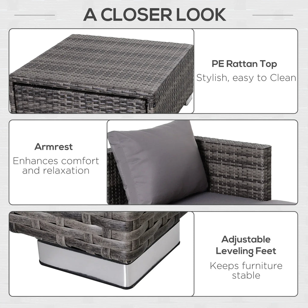 3PC Rattan Garden Furniture Storage Sofa Set 4 Seater Wicker Coffee Table Conservatory Sun Lounger Reclining Set Outdoor Weave with Cushion Grey - Bobobiy