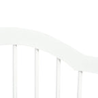 White arched fence panel detail with vertical bars and smooth top rail