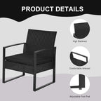 Black rattan armchair with high back, armrests, and adjustable foot pad
