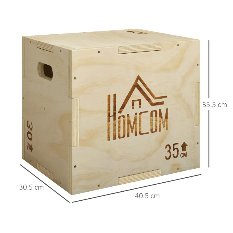 Natural wooden plyometric box with side handle opening and HOMCOM logo