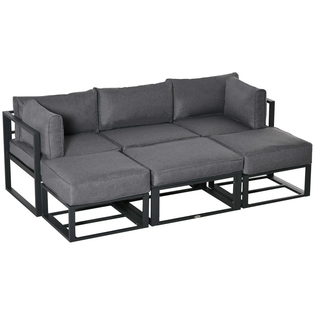Garden Daybed, 6 Piece Outdoor Sectional Sofa Set, Aluminum Patio Conversation Furniture Set with Coffee Table, Footstool and Cushions, Grey - Bobobiy