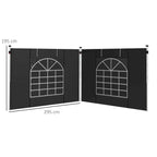 Black gazebo side panel pair with arched window grids and door opening, 295 cm width