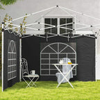 Black gazebo side panels with window grids and door opening, fully assembled