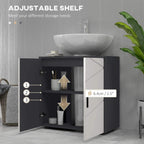 Light grey bathroom vanity cabinet with adjustable interior shelf and open under-storage