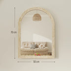 Beige arched wall mirror with layered grooved frame, wall-mounted style