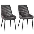 Grey quilted PU leather dining side chair with curved back and black metal legs